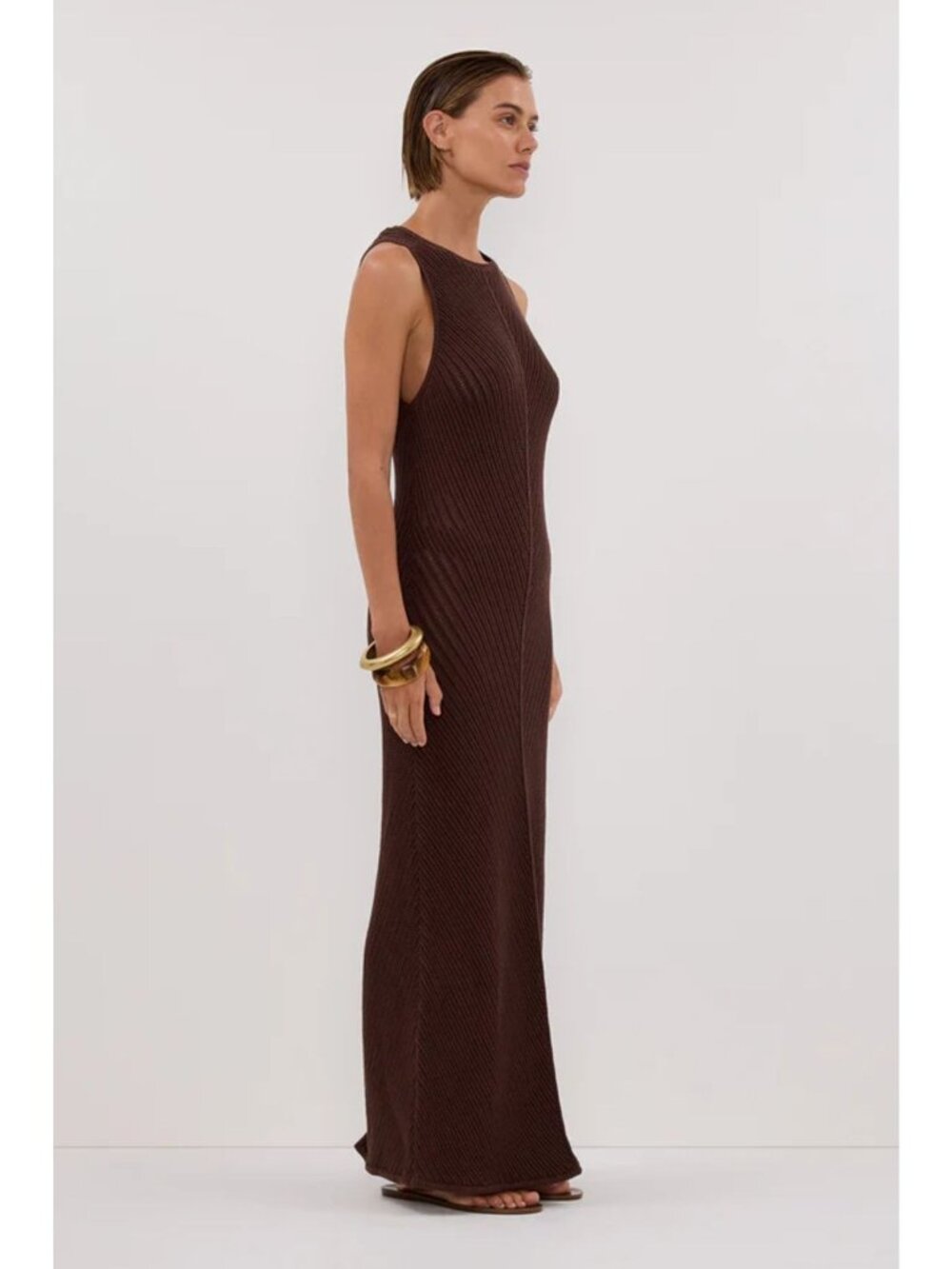 DISSH Bloom Chocolate Crochet Maxi Dress Knit Fitted Sleeveless Brown Large - Picture 9 of 14
